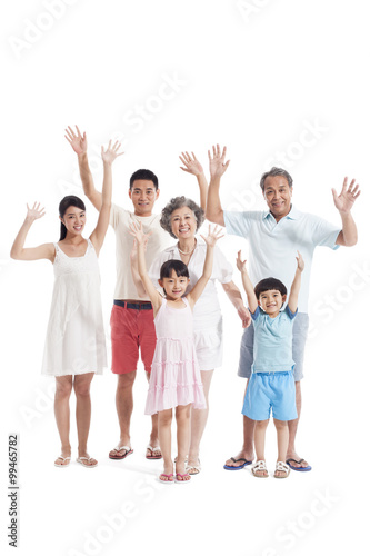 Happy family waving