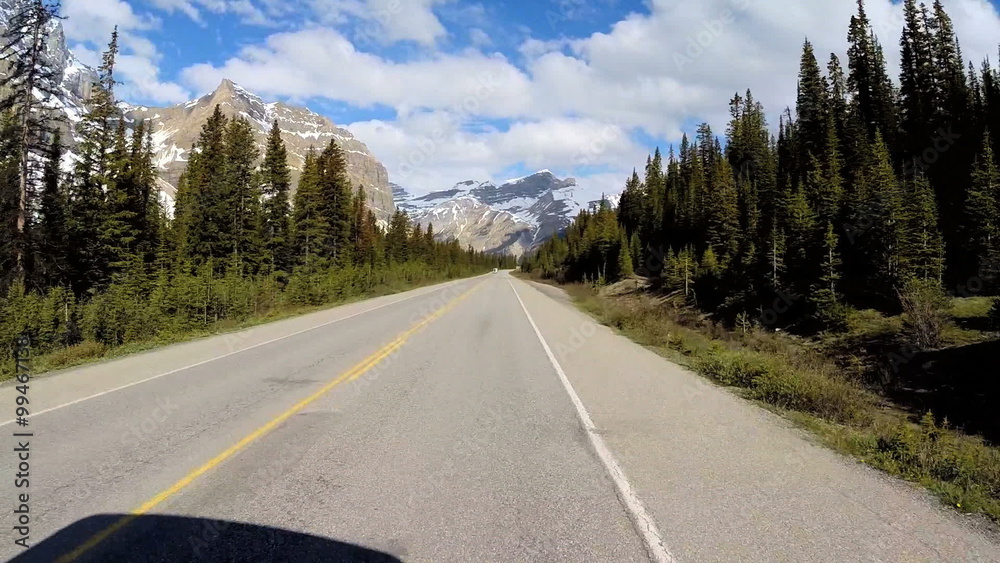 POV Driving Route Icefields Parkway Canada Forests Landscape Mountains Snow POV Driving Route Icefields Parkway Canada Forests Landscape Mountains Snow
