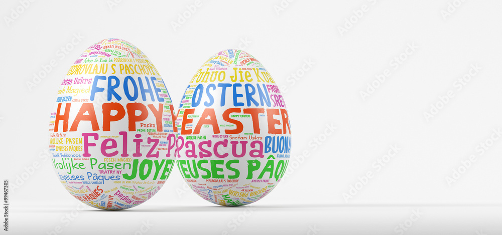 Frohe Ostern in vielen Sprachen auf Osterei Stock Illustration | Adobe