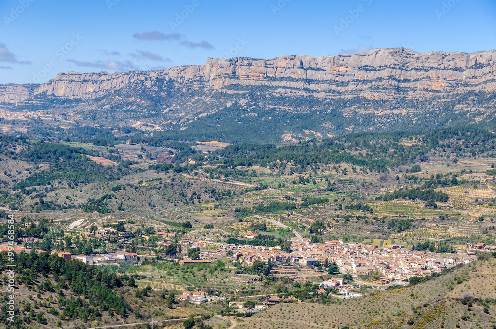 View of Cornudella and the Monstant mountain, Spain