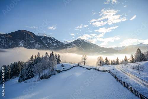 View to a winter landscape with mountain range and Gasteinertal valley near Bad Gastein, Pongau Alps - Salzburg Austria Europe © ah_fotobox