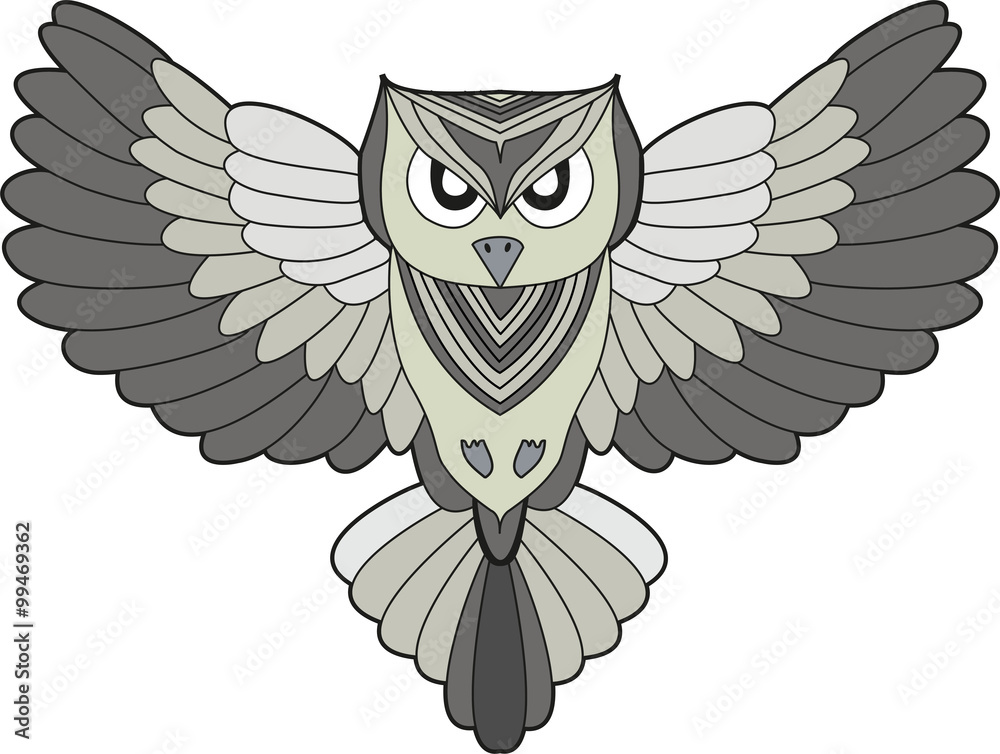 Fototapeta premium A flying owl cartoon vector, civetta con ali aperte vettoriale