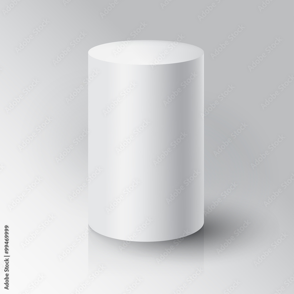 Realistic 3D White Cylinder. Cylinder on white background with r - obrazy, fototapety, plakaty 