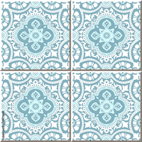 Vintage seamless wall tiles of white lace flower, Moroccan, Portuguese.
