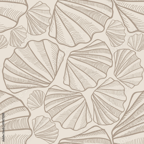 Shell seamless pattern. Sea shells vector background