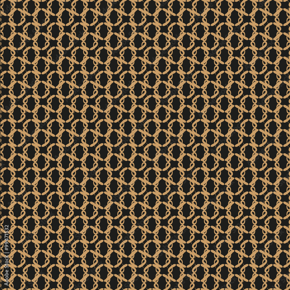 Seamless pattern. Elegant lattice of brown elements on a black background for decoration of paper, postcards, backgrounds.