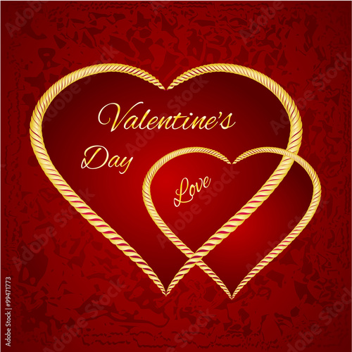 Valentine day two gilded hearts vector