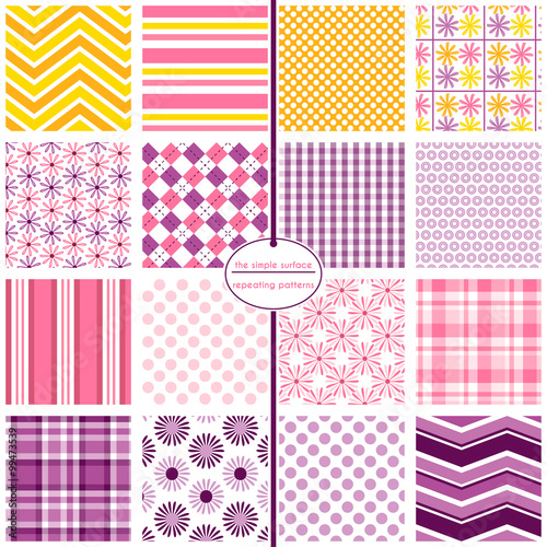 Repeating patterns for digital paper, scrapbooking, cards, invitations, gift wrap, and paper backgrounds. File includes: daisy prints, polka dots, stripes, gingham/plaids, argyle and chevrons.