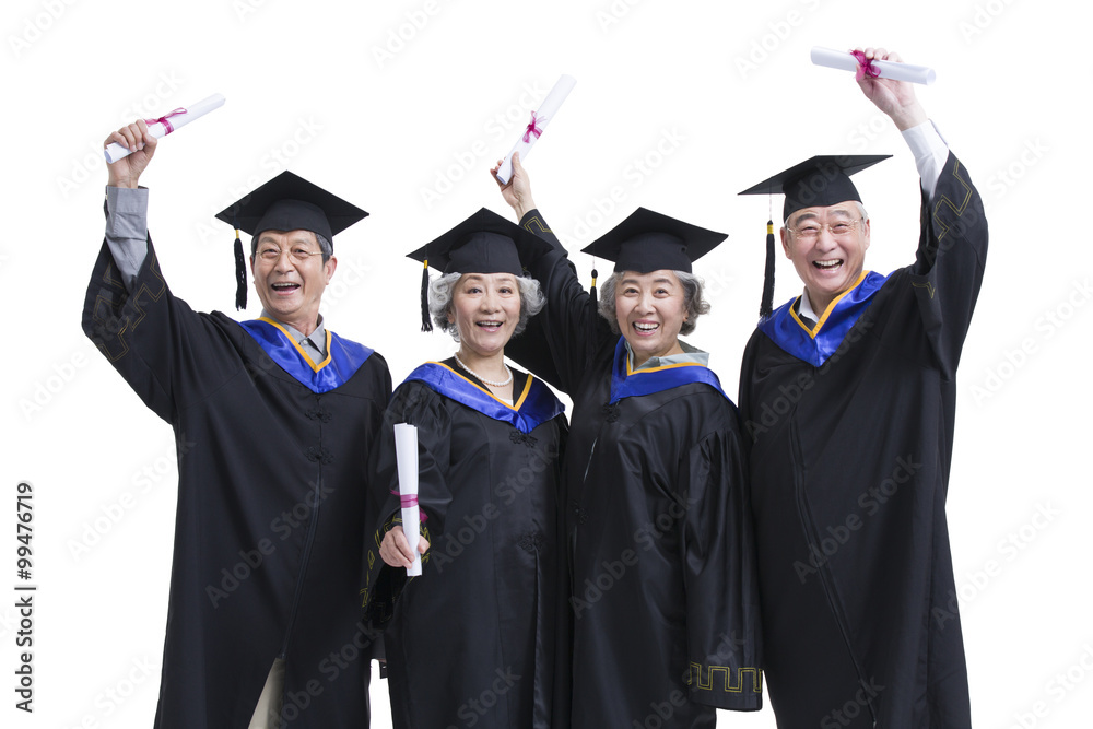 Senior students cheering for graduation Senior students cheering for graduation