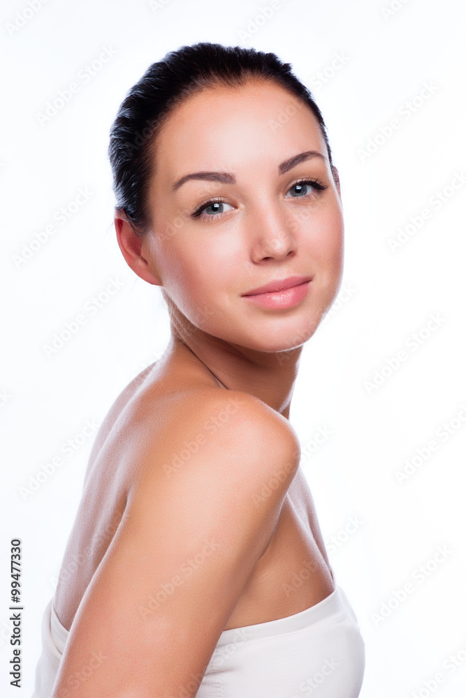 Pretty face of beautiful smiling woman - posing at studio isolat Pretty face of beautiful smiling woman - posing at studio isolat