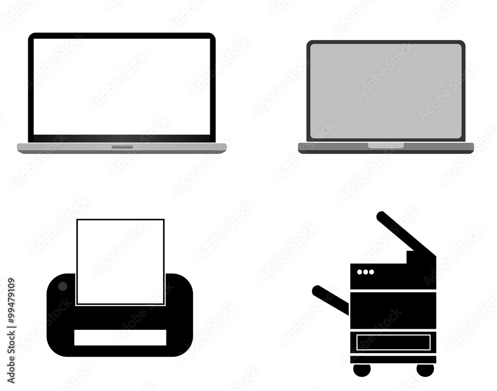 Ordinateur et imprimante en 4 icônes Ordinateur et imprimante en 4 icônes