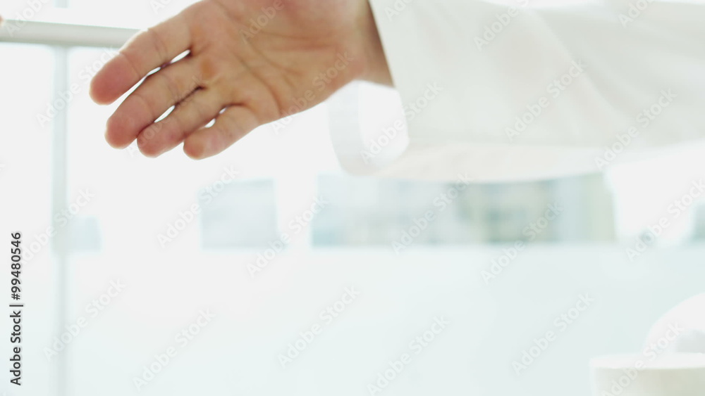 Emirati male business colleagues meeting handshake downtown oil financial 