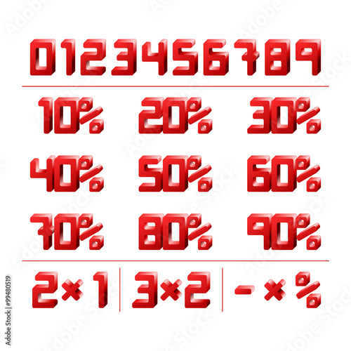 Discount Numbers. Red square 3d vector