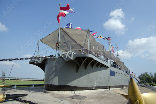 Thai old warship settles on the ground as museum photo