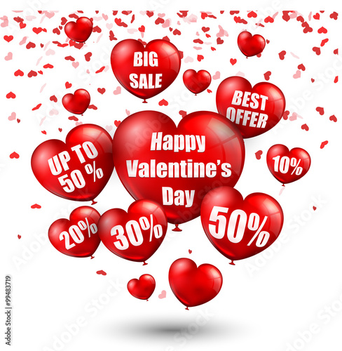 Happy Valentine's Day background with big sale balloons in form of heart