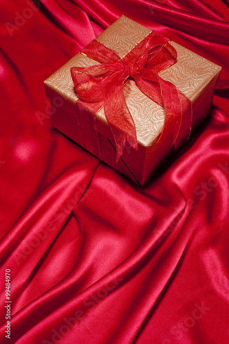 Red Present with silk background