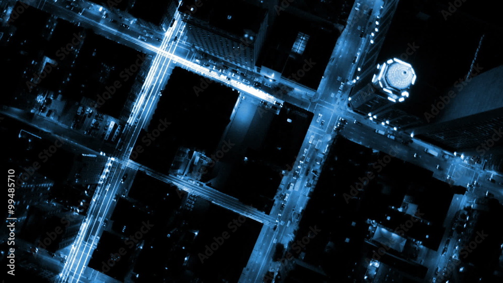aerial building electricity light night motion graphics connectivity fibre optic