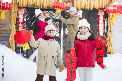 Young family celebrating Chinese new year