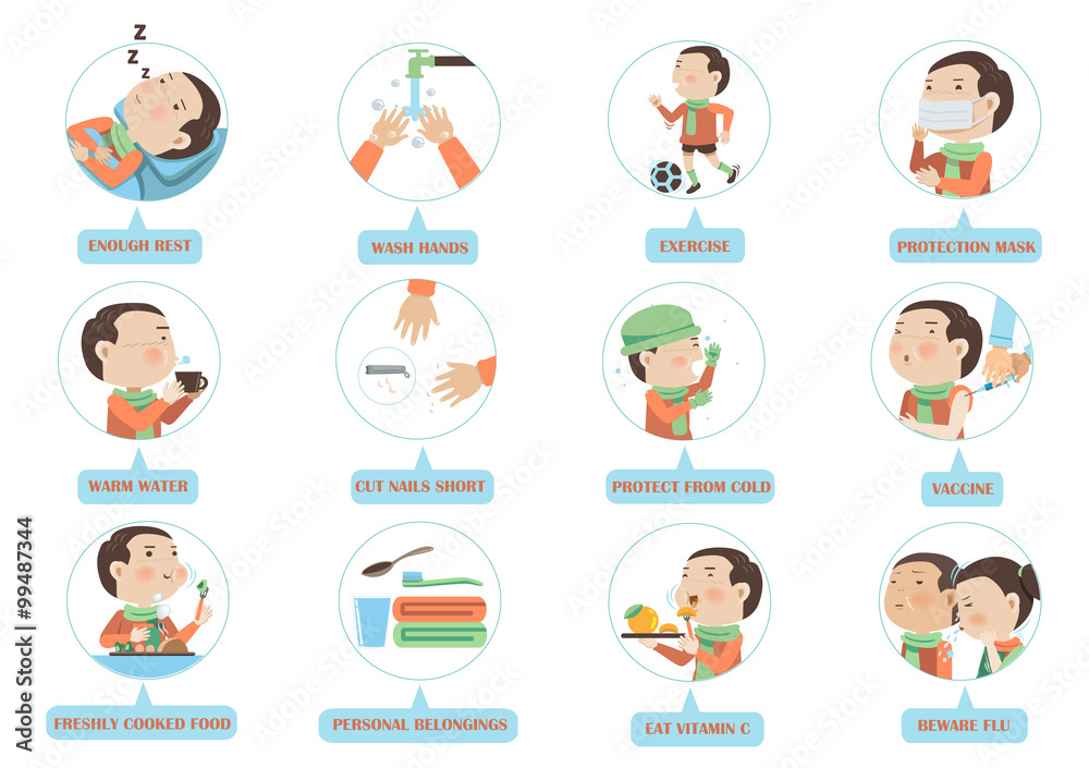 Child flu prevention In a circle on a white background vector illustration.