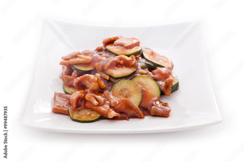 Asian cuisine zucchini with mushrooms