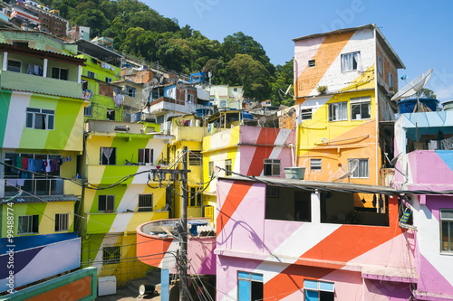 Colorful painted buildings of the Favela Santa Marta Community in Rio de Janeiro Brazil