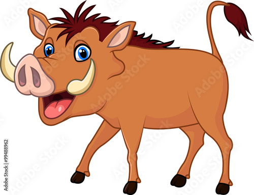 Billede på lærred Cartoon warthog isolated on white background