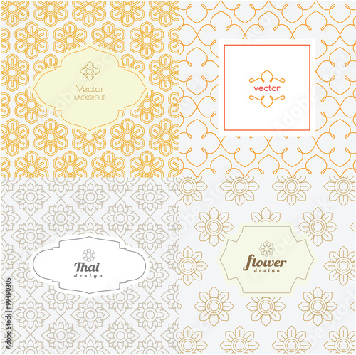 Vector mono line graphic design templates - labels and badges on decorative backgrounds ,style thai pattern.vector illustration