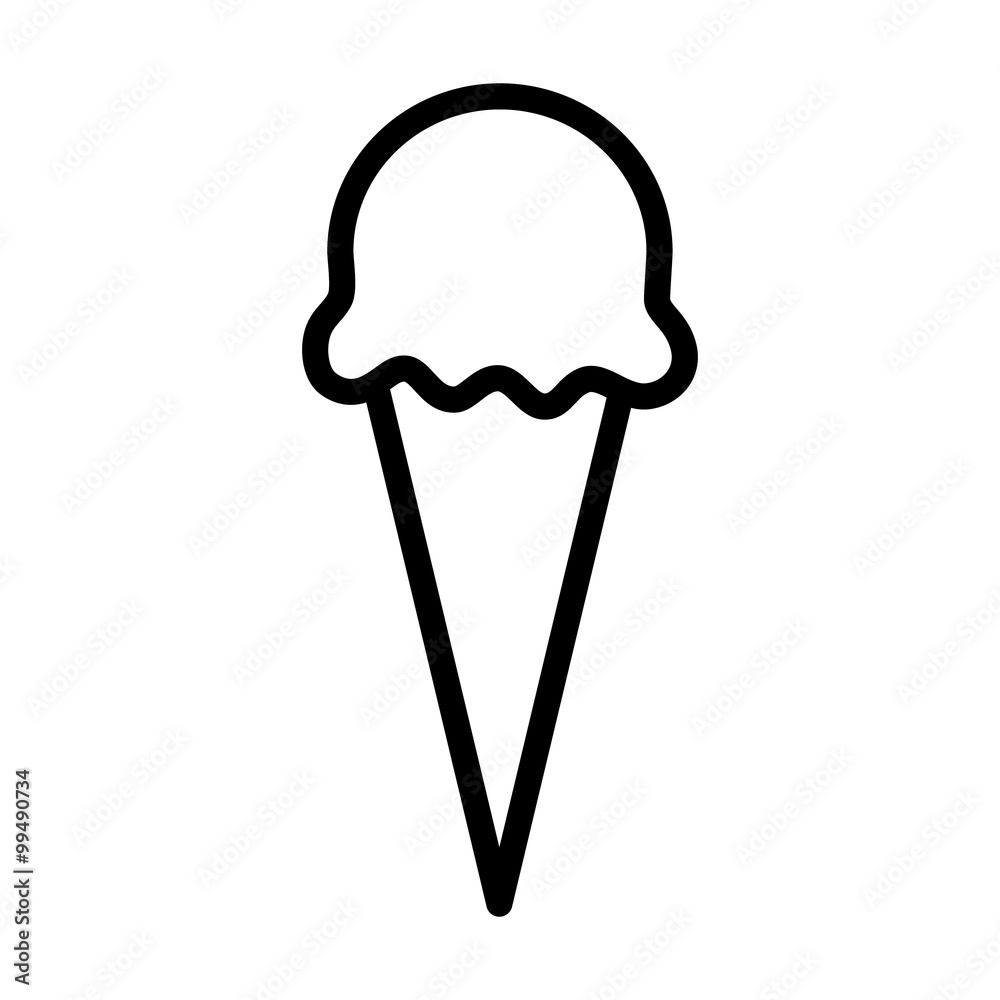 Ice cream cone with one scoop line art icon for apps and websites
