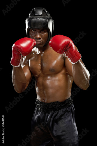 Boxer With Fists Raised © Blue Jean Images