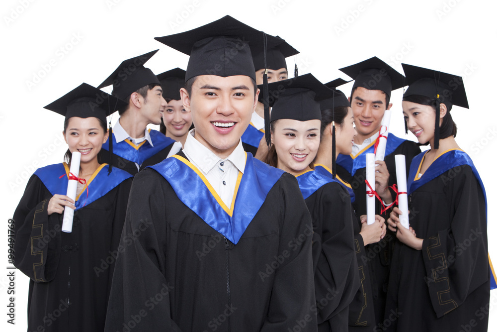 Portrait of graduates holding diploma Portrait of graduates holding diploma