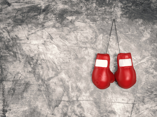 3d rendered boxing gloves on cement background