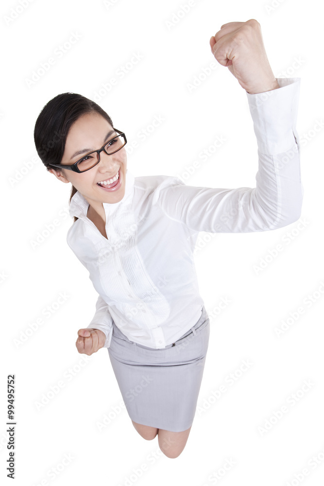 Cheerful young office lady celebrating Cheerful young office lady celebrating