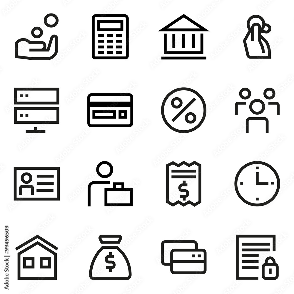 Finance and banking line icon set. Finance and banking line icon set.