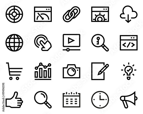Search engine optimization line icon set