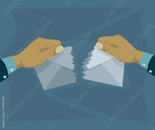 Hand tore the envelope up into two parts