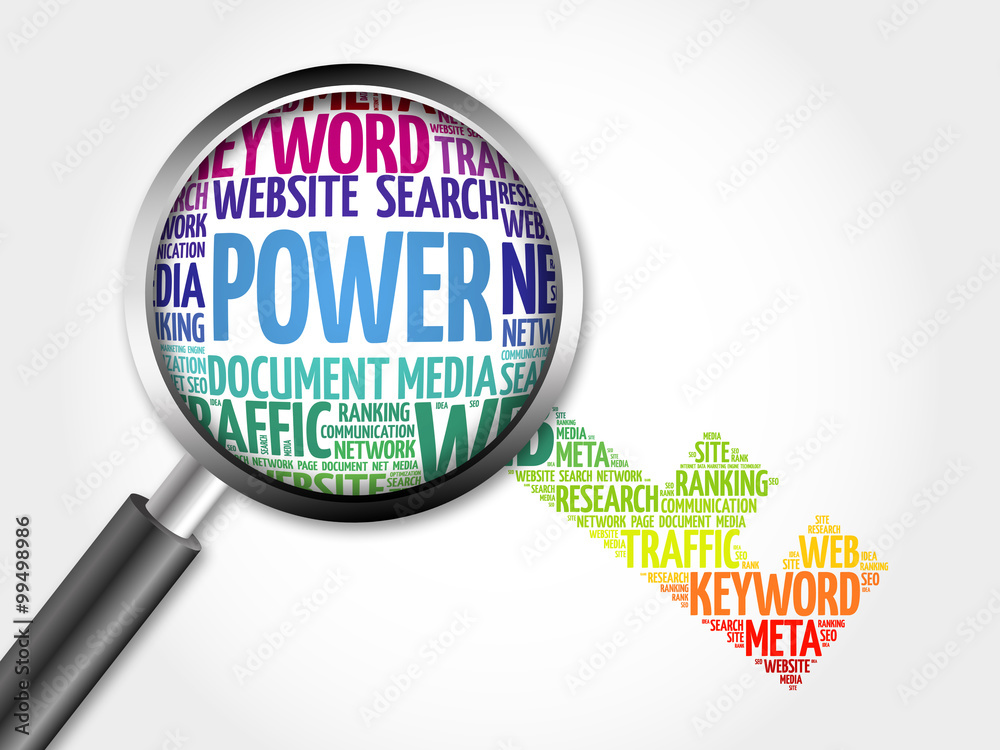 POWER Key word cloud with magnifying glass, business concept POWER Key word cloud with magnifying glass, business concept