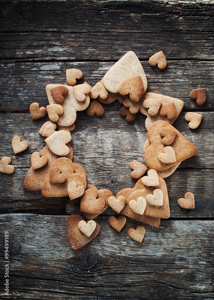 Card. Gingerbread Cookies Heart on Wooden Table Card. Gingerbread Cookies Heart on Wooden Table