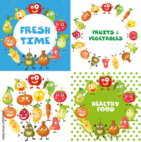 Fruits and vegetables with face