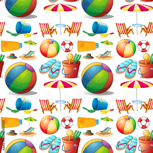 Seamless beach objects and toys