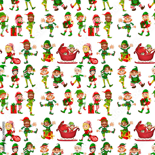 Seam elves with sledge and presents