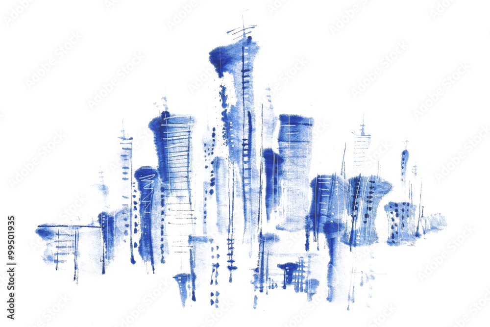 Obraz premium Water-and-ink cityscape