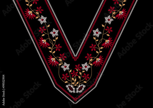 Neck floral embroidery for apparel
