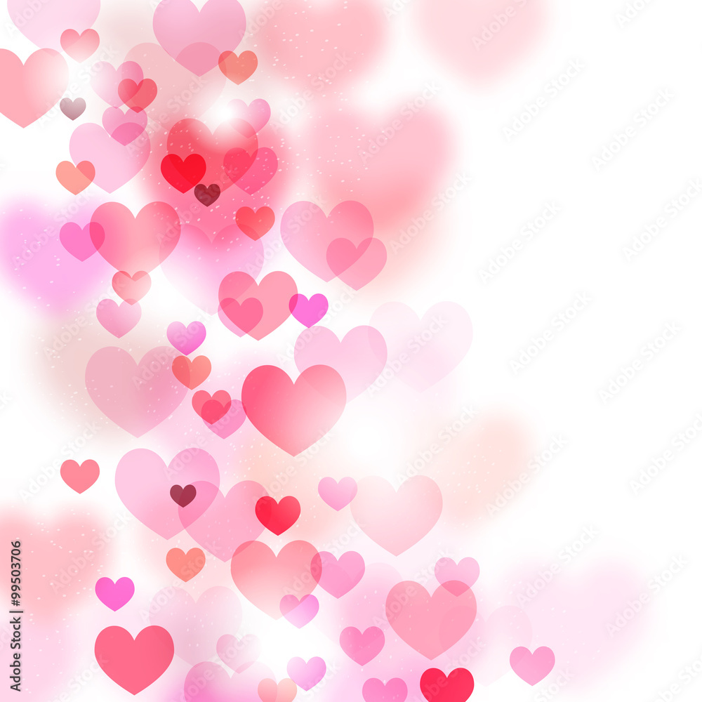 Abstract romantic background with flying hearts