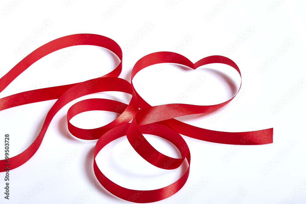 Red heart ribbon, on white background Red heart ribbon, on white background