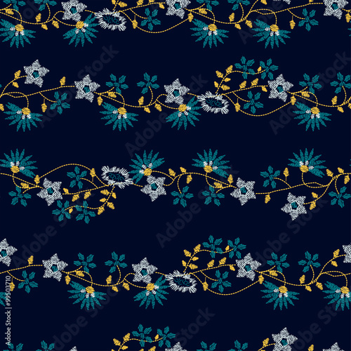 Small tropical floral embroidery seamless pattern
