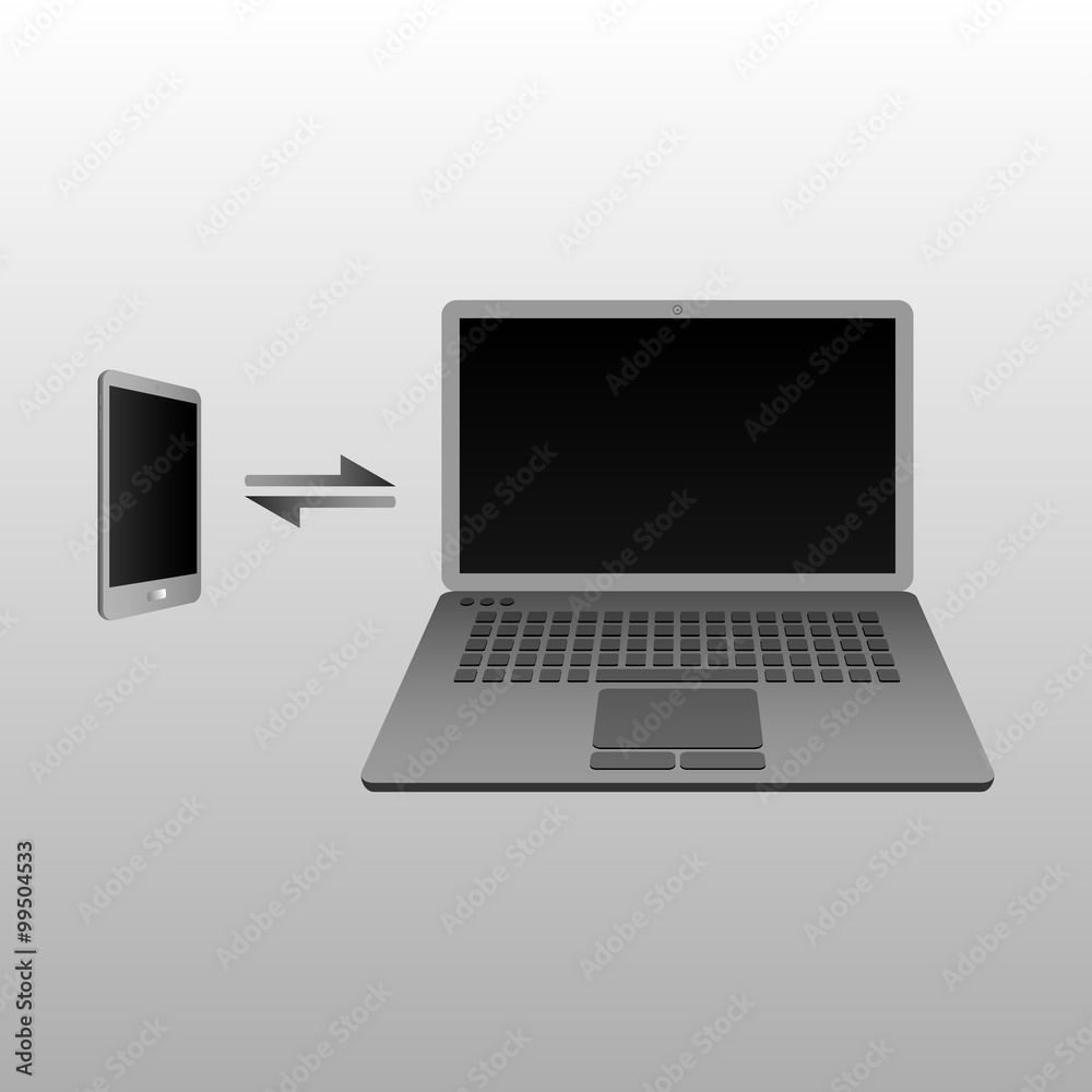 The concept of transmitting data between devices. Laptop and phone
The concept of transmitting data between devices. Laptop and phone