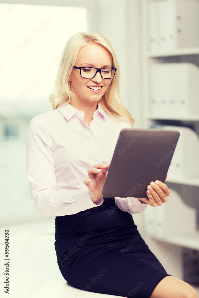 smiling businesswoman or student with tablet pc smiling businesswoman or student with tablet pc
