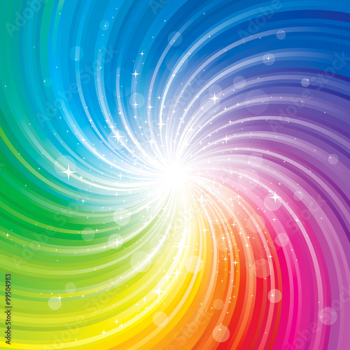 Glittering stars on colorful swirl background.