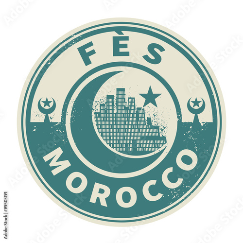 Stamp or emblem with text Fes, Morocco inside