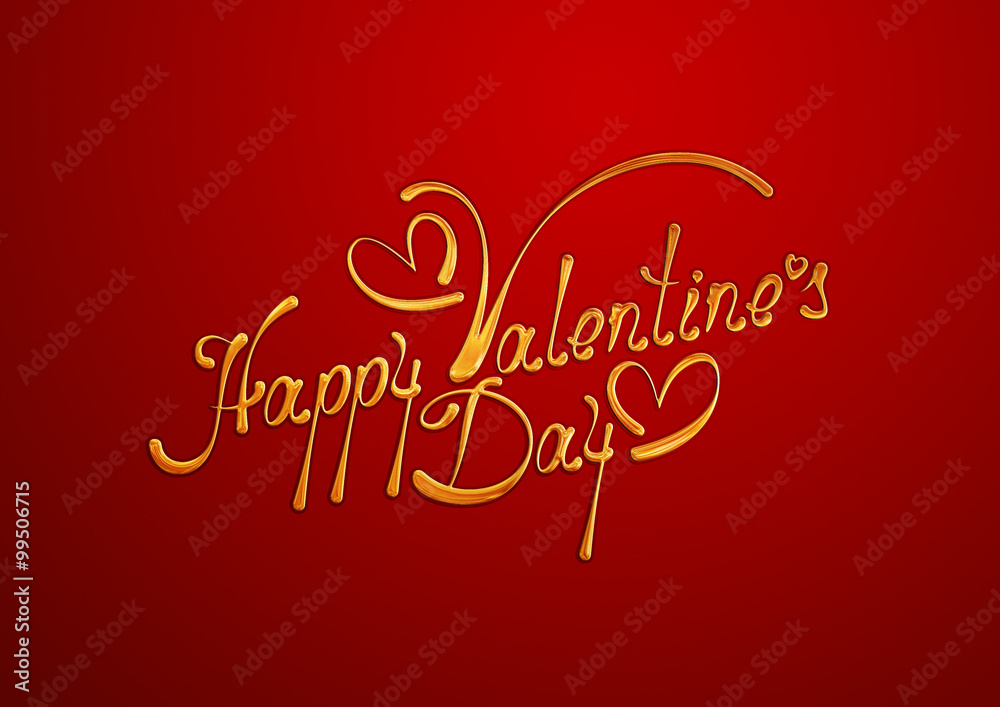Happy Valentines Day. Gold shining lettering on red background. Valentines Day card. Illustration. Happy Valentines Day. Gold shining lettering on red background. Valentines Day card. Illustration.